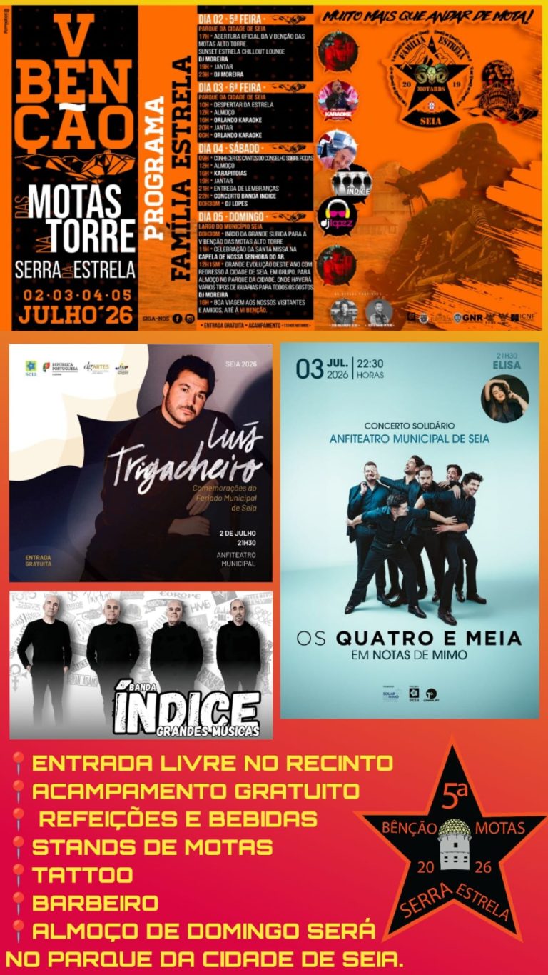 Seia recebe em julho a V Bênção das Motas na Torre e grandes concertos musicais