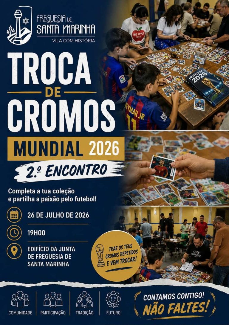 Está de volta a Troca de Cromos do Mundial 2026 em Santa Marinha