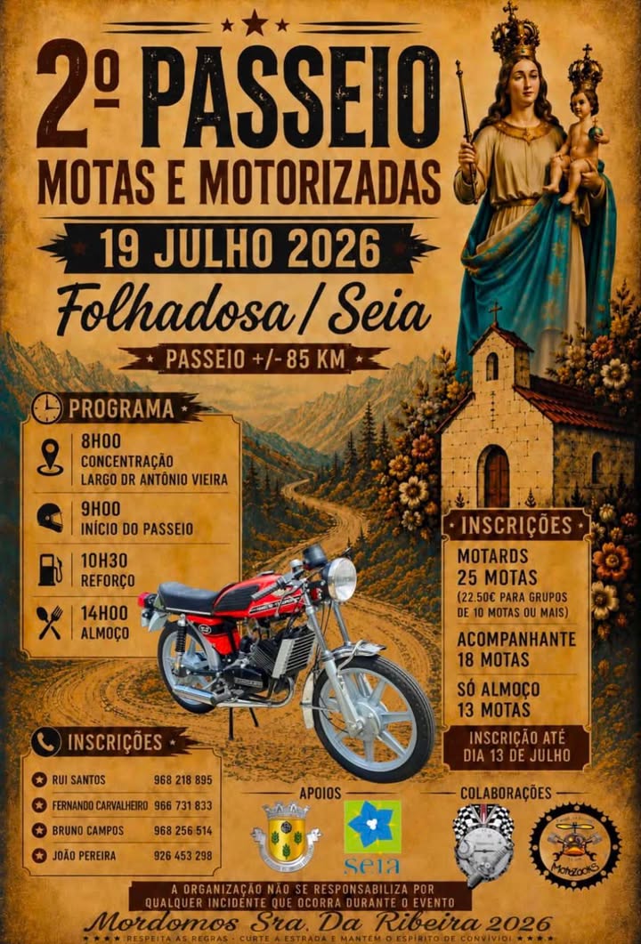 Folhadosa acolhe 2.º Passeio de Motas e Motorizadas no próximo dia 19 de julho