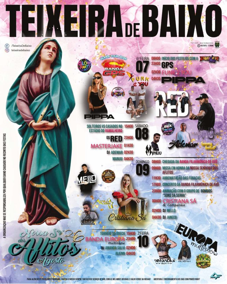 Teixeira de Baixo celebra festas em honra de Nossa Senhora dos Aflitos de 7 a 10 de agosto