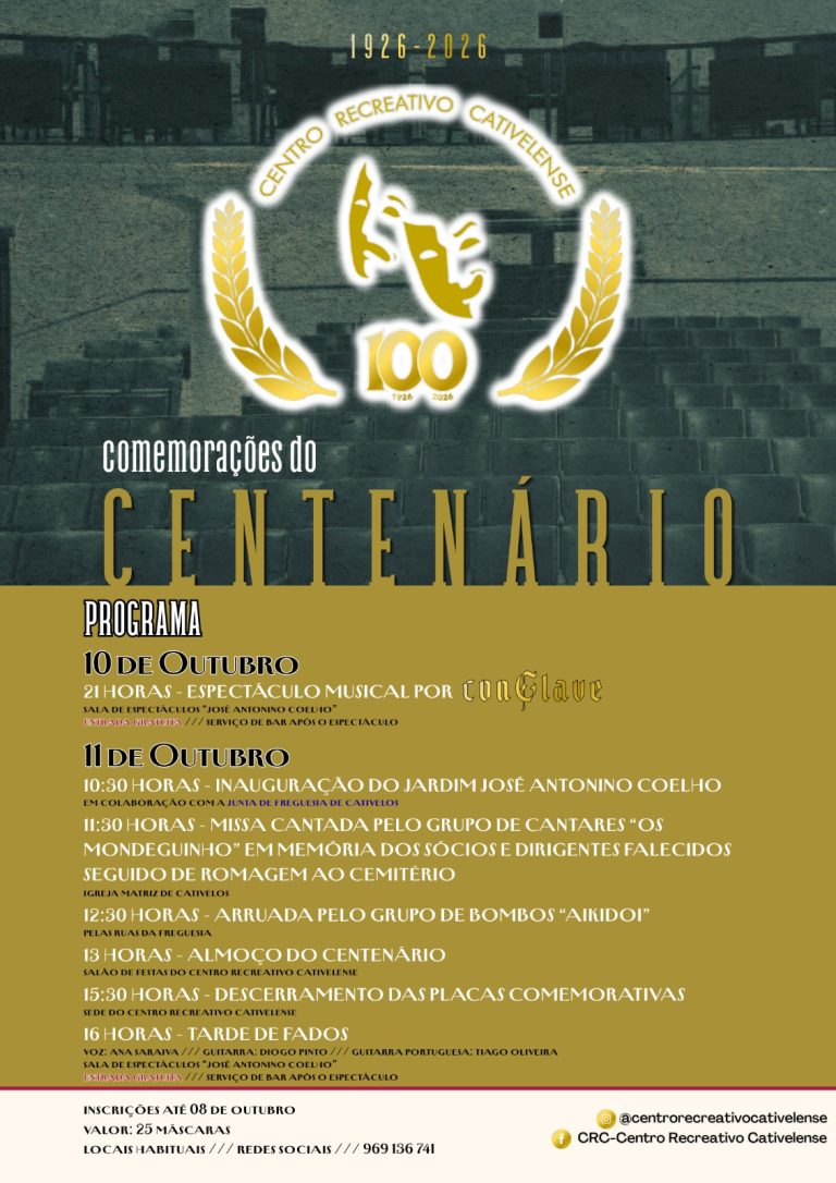 Centro Recreativo Cativelense celebra 100 anos com programa comemorativo